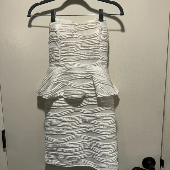 strapless open back dress EMBER DRESS Strapless Peplum Top and Pencil (White Gazaar)